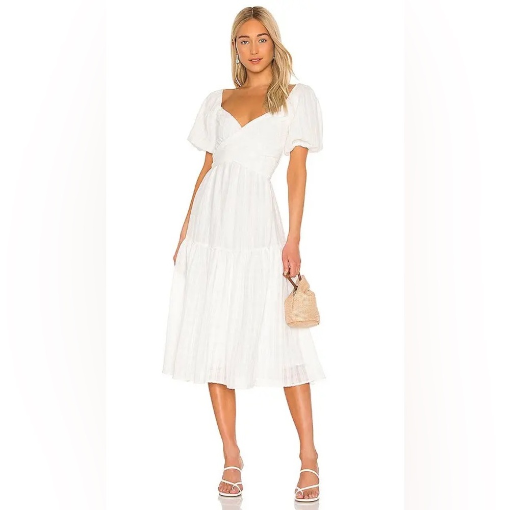 ASTR White Puff Sleeve Tiered Midi Dress